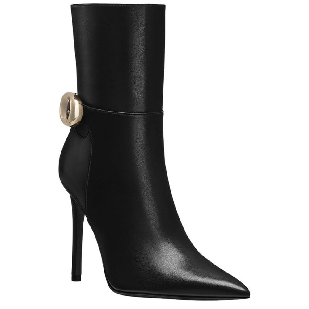 Stuart Weitzman Stuart Power Buckle Leather Bootie, Black